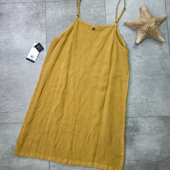 🔆 RIP CURL🔆 WOMEN'S PREMIUM LINEN SLIP DRESS GOLD COVER UP SUMMER - Picture 9 of 10